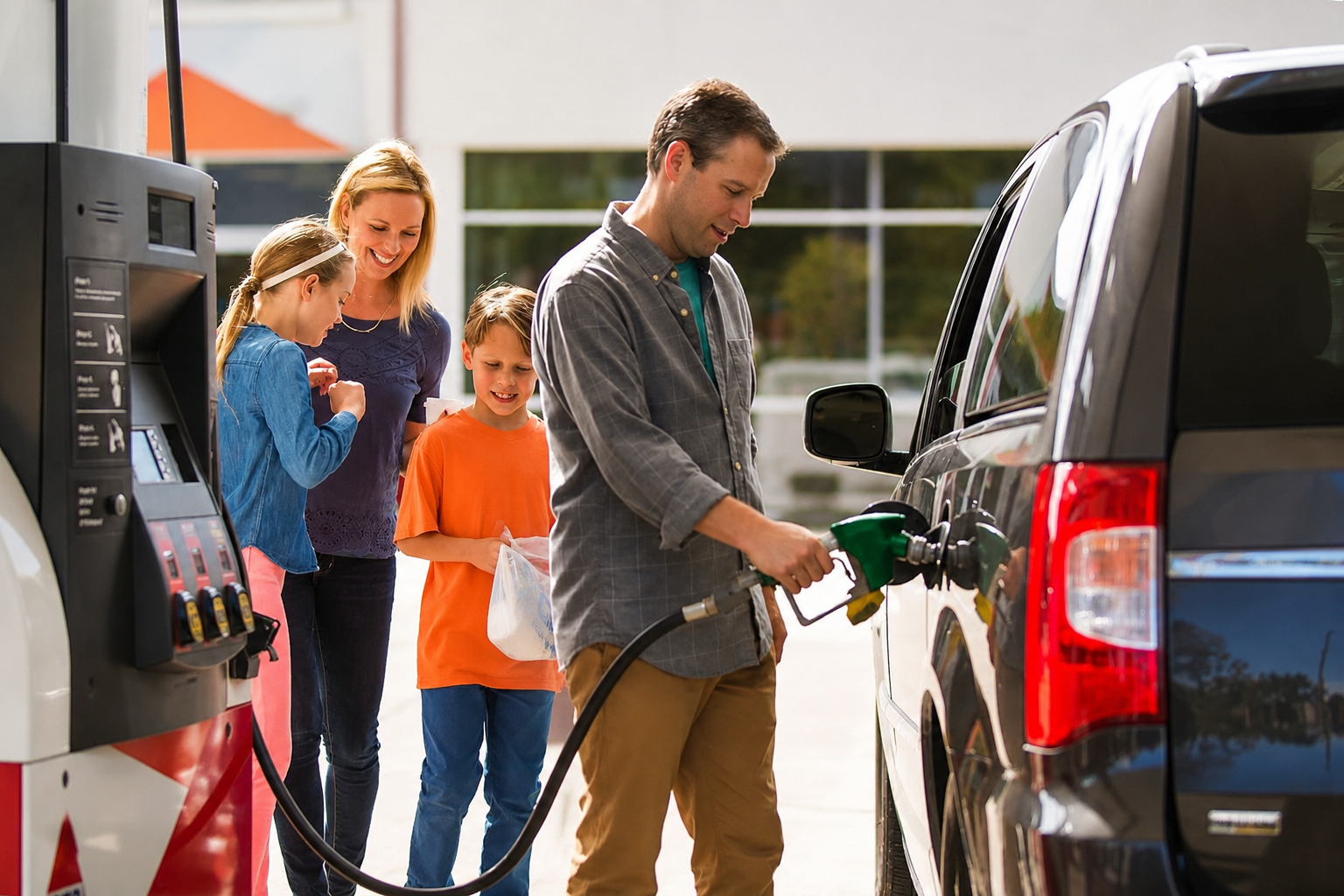 Family fueling up at a Fuel Maxx station